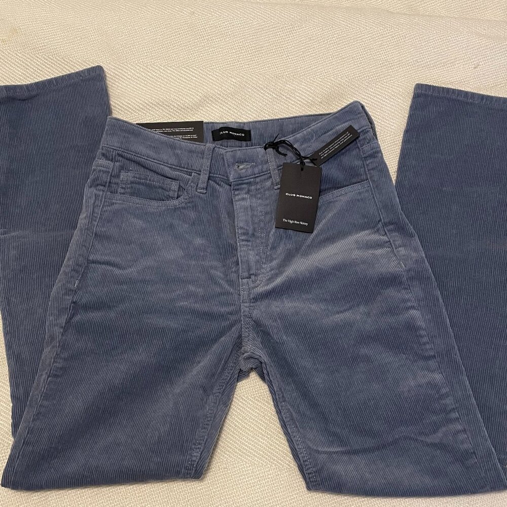 CLUB MONACO High Rise Skinny Corduroy Jeans in Blue Size 25 New Ultra Soft NWT - Picture 1 of 7